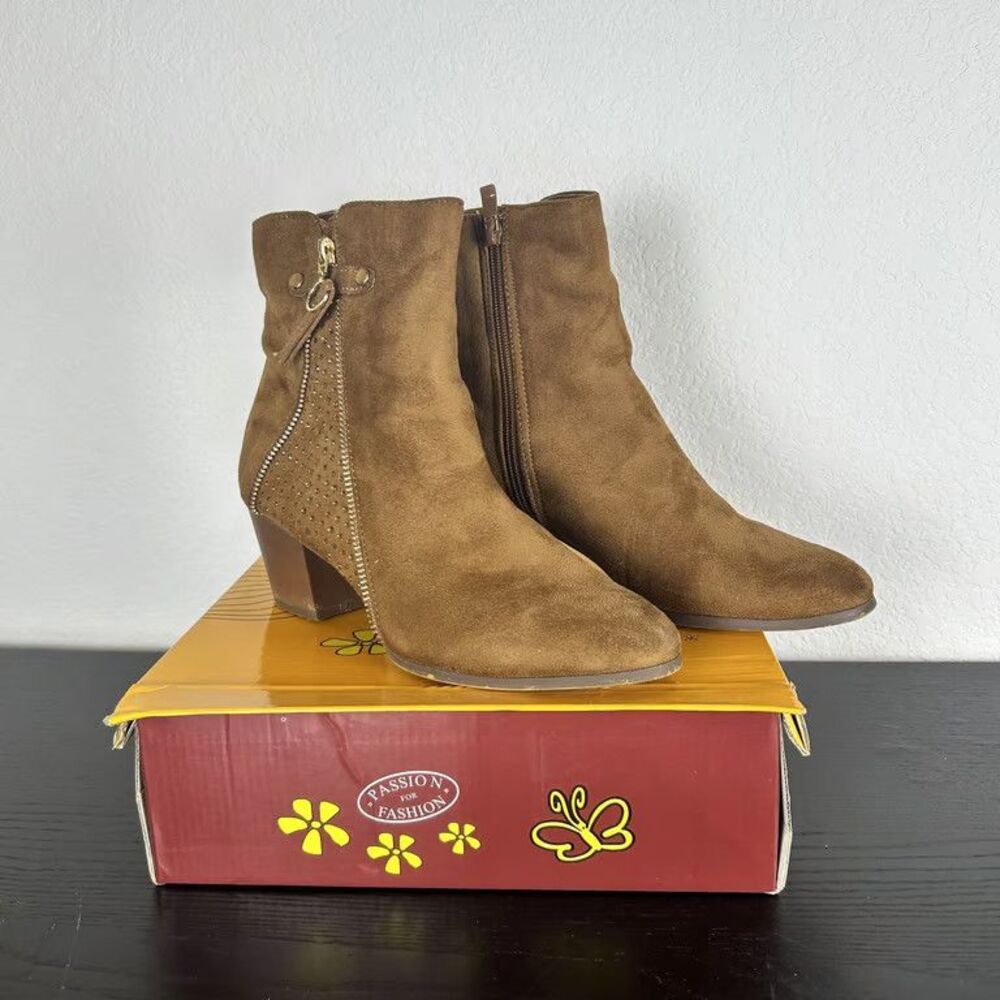 Forever Sagi-35 Ankle Boots Womens 8.5 Brown Faux Suede Block Heel Side Zip
